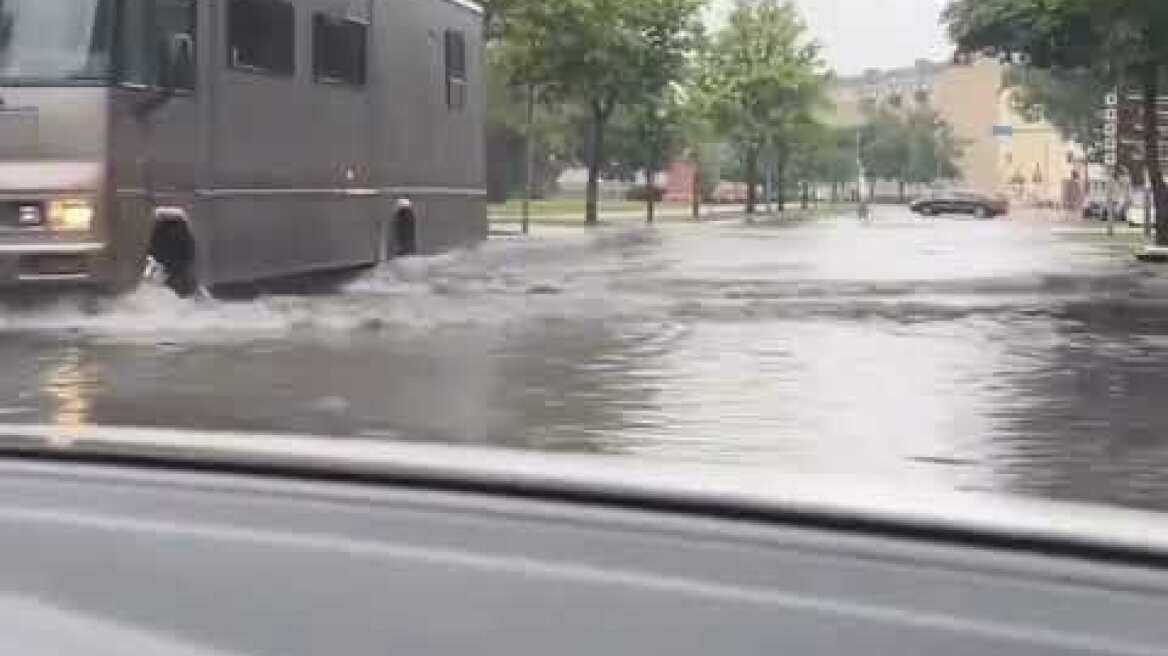 July 28, 2024 - Ventspils, Latvia - Severe flooding disrupts daily life.