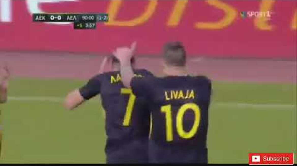 Αεκ 1-0 Αελ Λαρισα (94' Λαζαρος Χριστοδουλοπουλος) γκολαρα ψαλιδι που εστειλε την Αεκ στον τελικο!!!