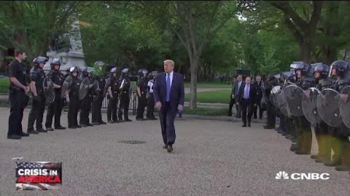 Trump visits St. John's Episcopal Church, which was set on fire last night