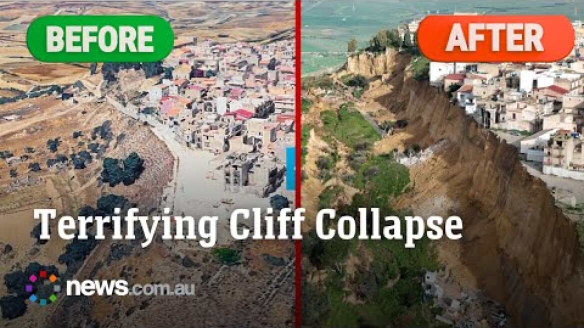 Massive coastal landslide causes houses to collapse in Sicily