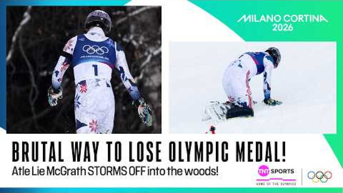 DRAMA! Olympic skier throws poles & heads for woods after crashing out with gold in reach 🫨