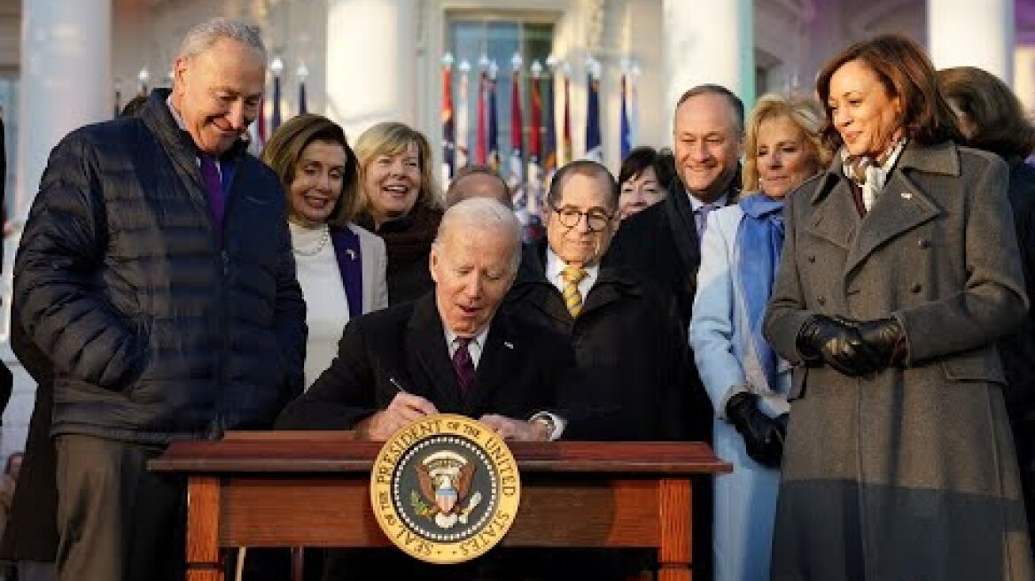 Biden signs marriage equality act to tune of Cyndi Lauper's 'True Colors'