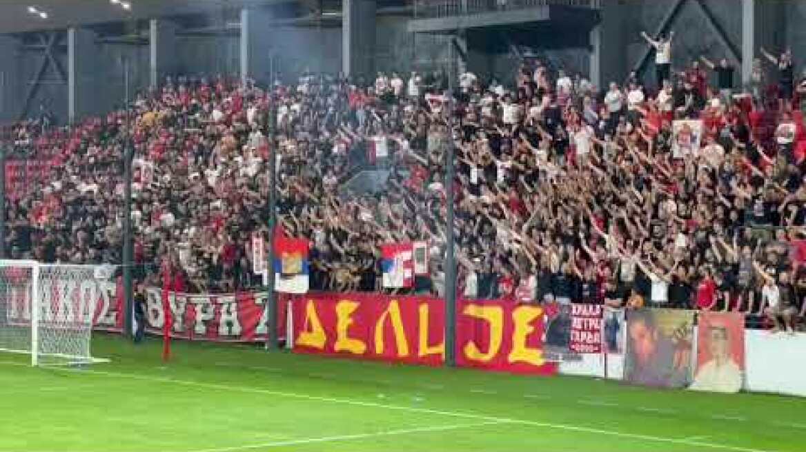 Η ατμόσφαιρα των οπαδών του Ολυμπιακού στο εκτός έδρας παιχνίδι πρόκρισης στο Europa League