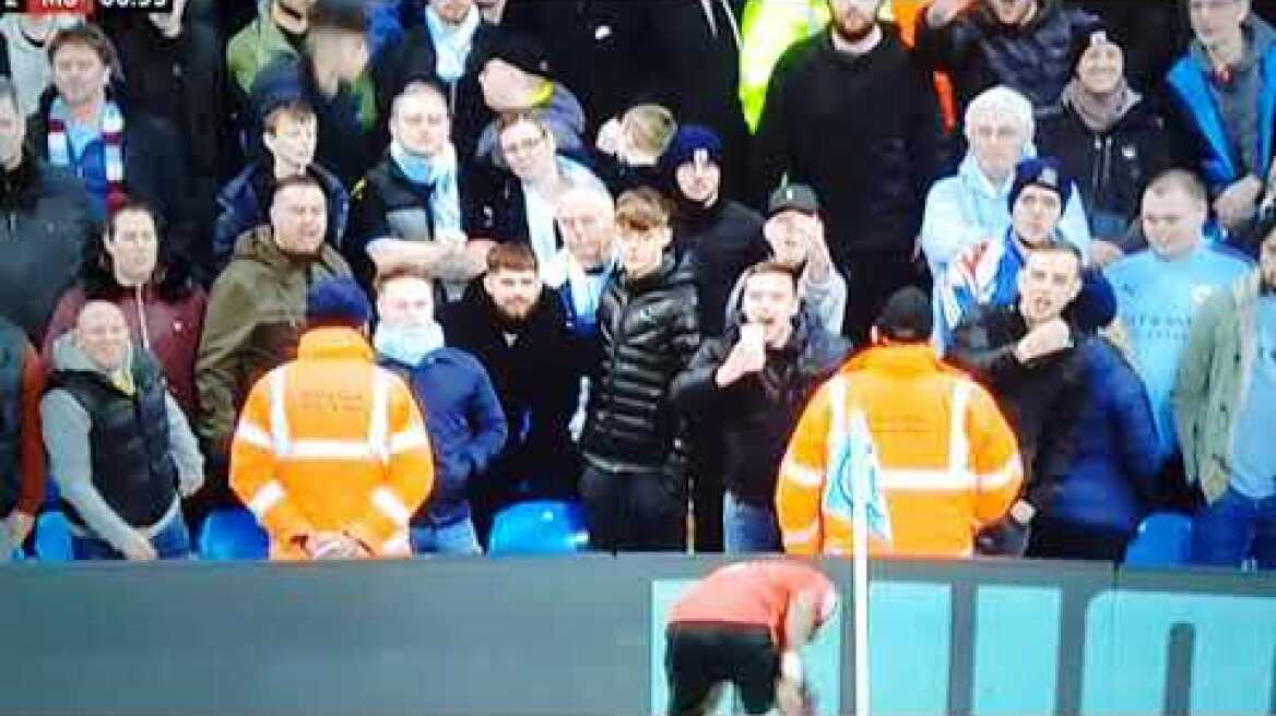 Fred struck by missiles and abusive fans man united v man city