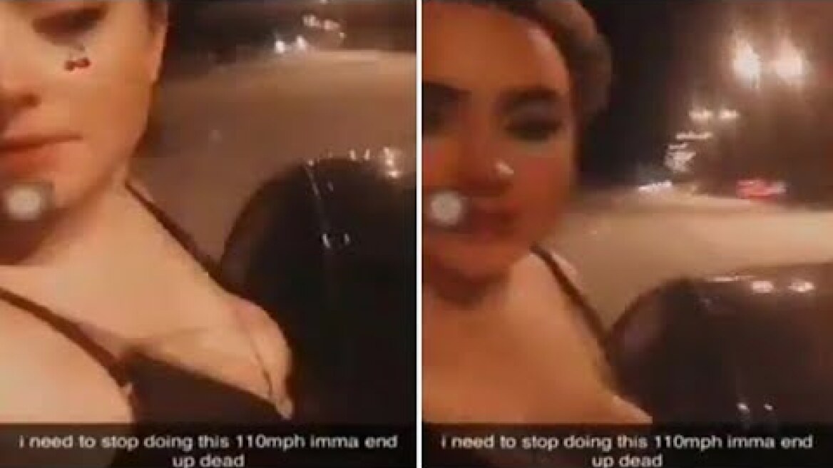 Moment Snapchat idiot hangs out of '110mph' car - and falls out