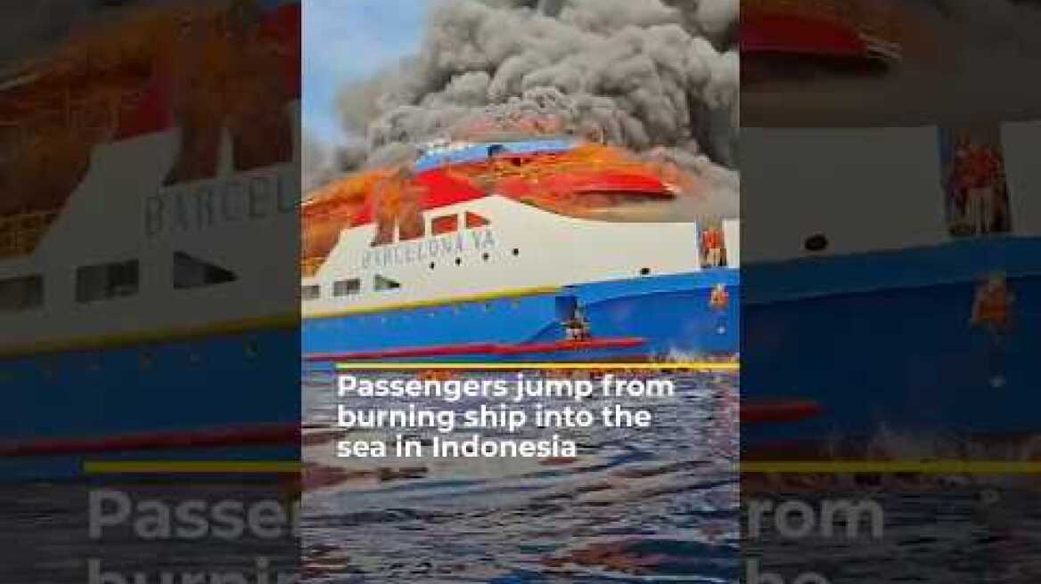 Passengers jump from burning ship into the sea in Indonesia | AJ #shorts