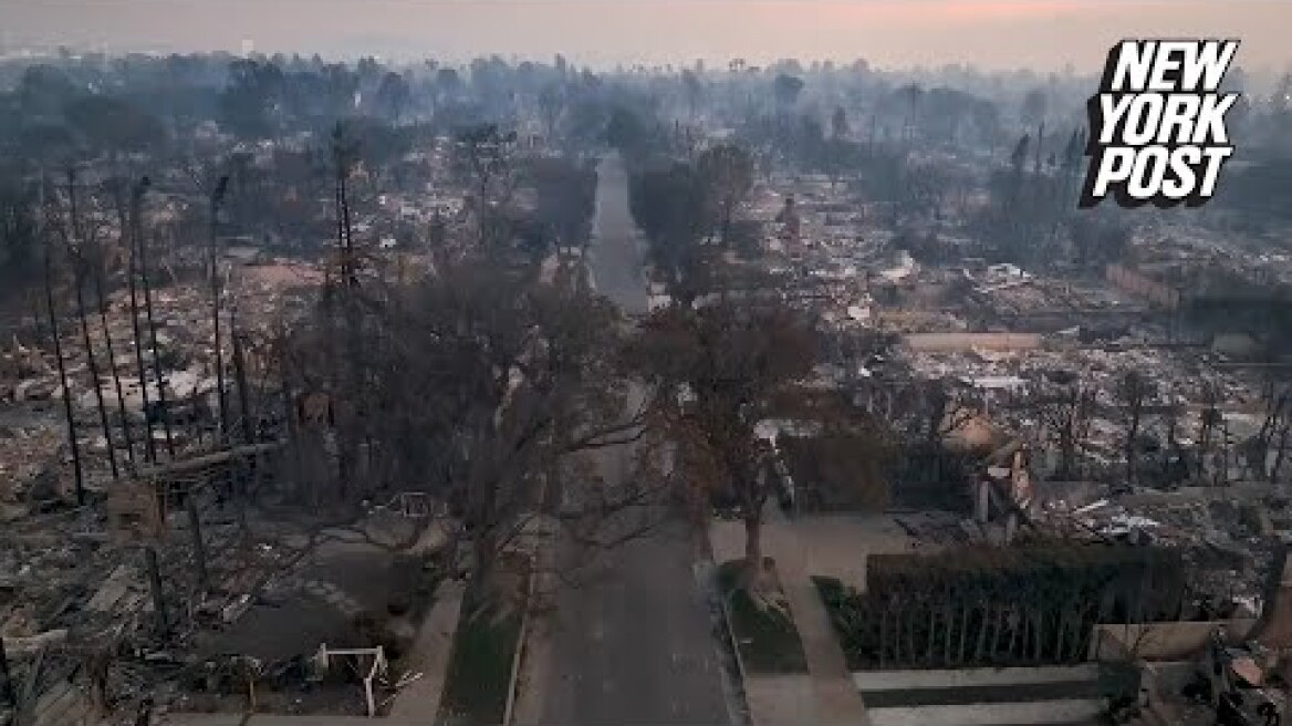 Horrific drone footage shows unbelievable stretch of charred landscape from LA wildfires