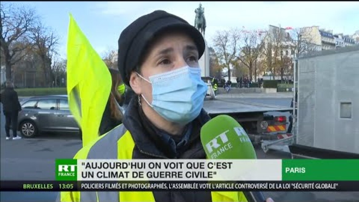 Paris : des Gilets jaunes mobilisés contre la loi Sécurité globale