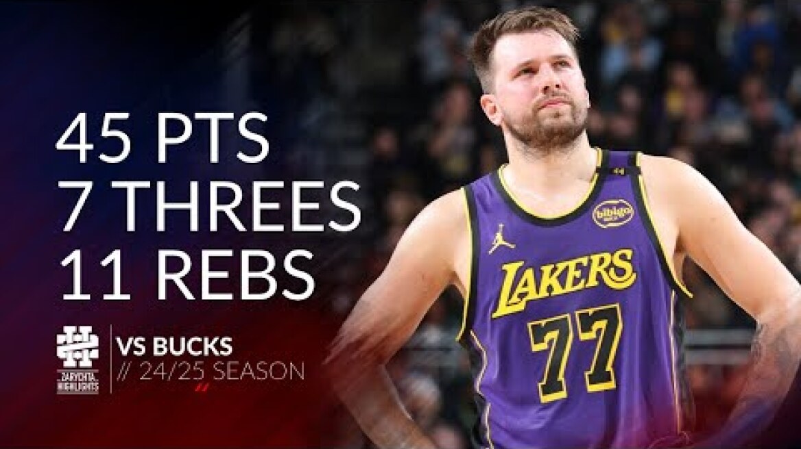 Luka Doncic 45 pts 7 threes 11 rebs vs Bucks 24/25 season