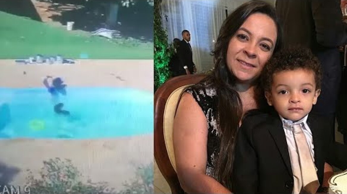 Heroic moment three years old boy save his friend from drowning in the pool in Rio de Janeiro Brazil