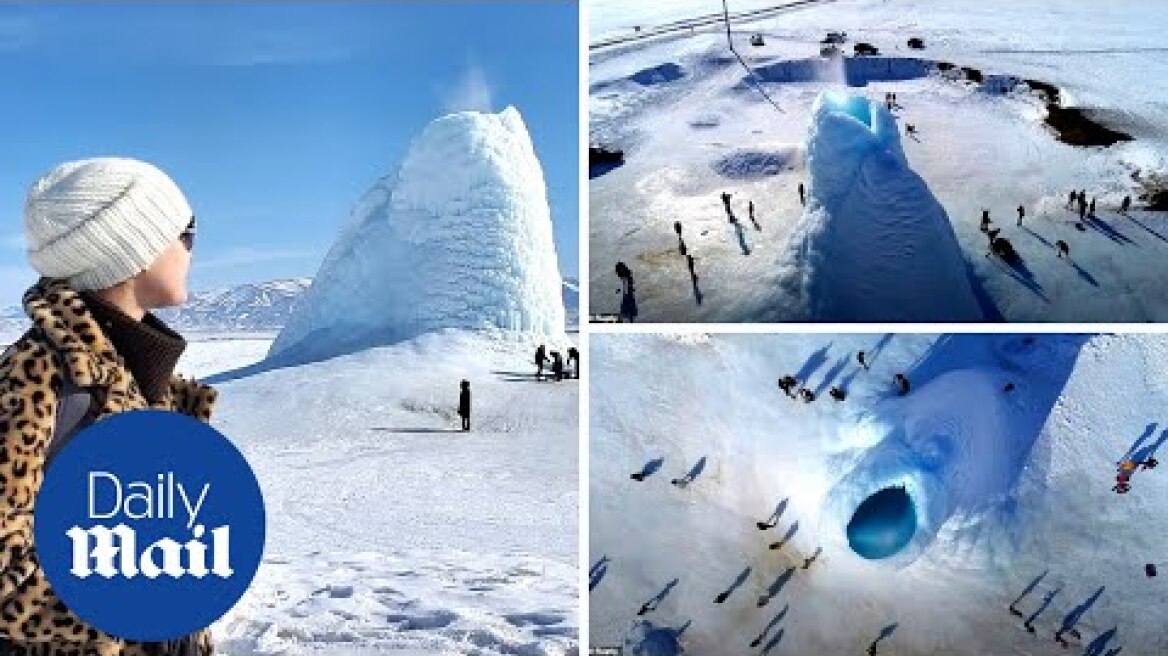 Ice 'volcano' grows over an underground spring in Kazakhstan