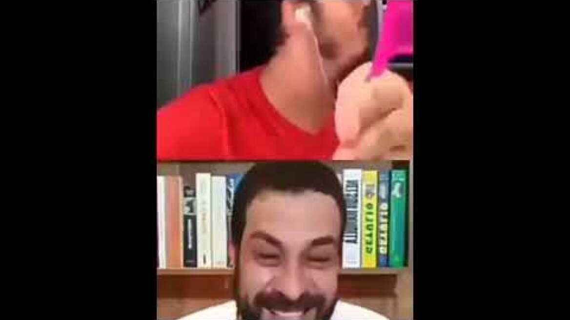 Fabio Porchat Brazilian TV Host's horror as his nude wife walks past camera during live stream