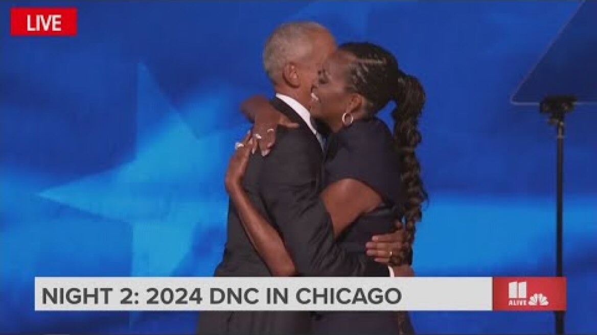 Michelle Obama introduces husband, former President Barack Obama at DNC