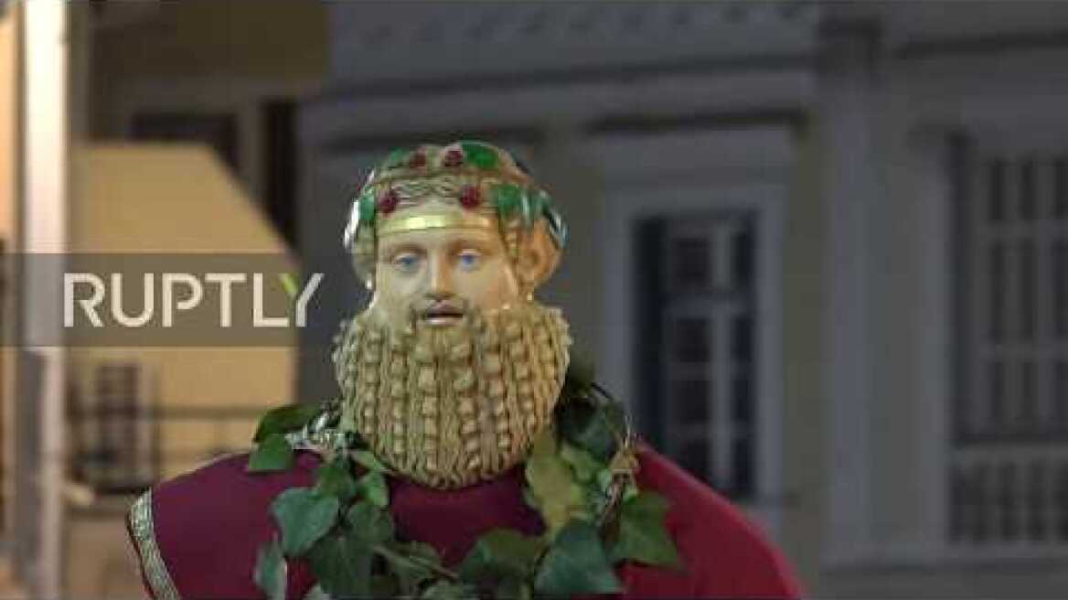 Dionysus worshippers celebrate Phallephoria with giant phallus in Athens