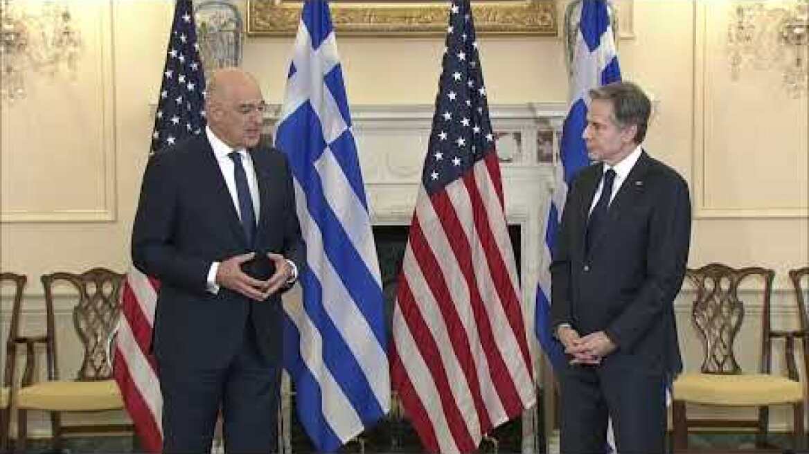 Secretary of State Antony J  Blinken meets with Greek Foreign Minister Nikos Dendias