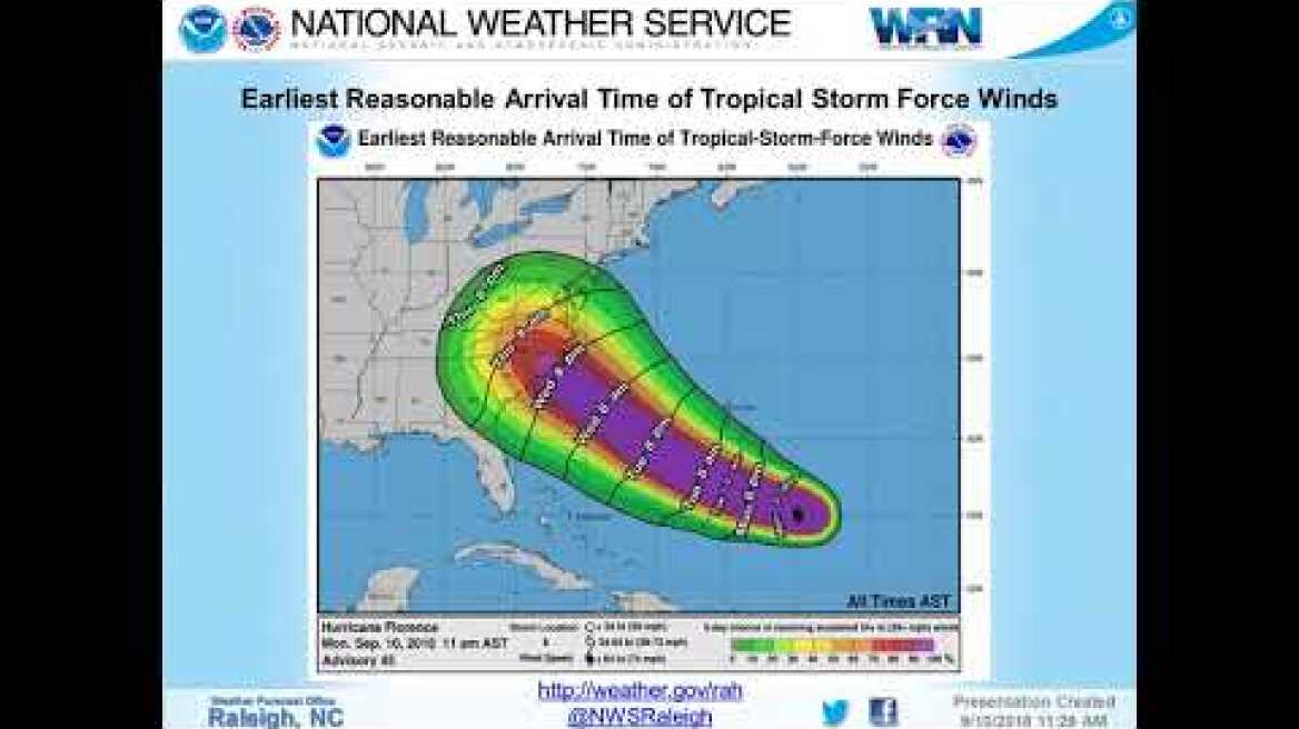 NWS Raleigh Hurricane Florence Briefing 6 (11:30am Monday September 10th)