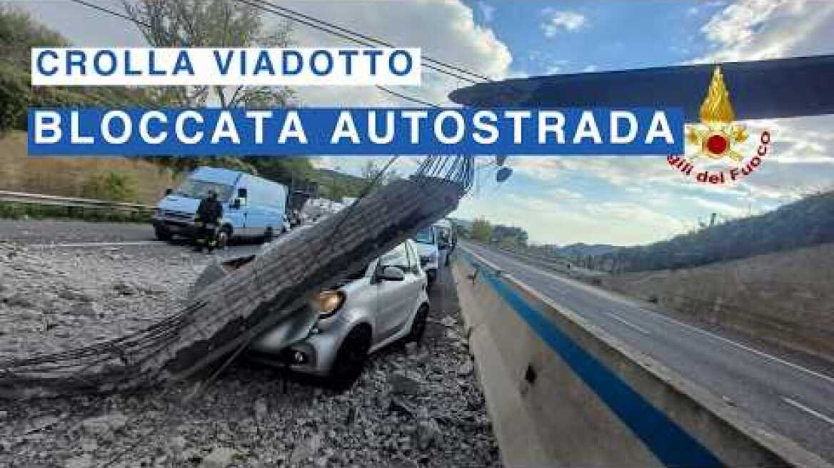 Crollano pezzi di viadotto sull’autostrada, traffico in tilt: è successo tra Salerno e Baronissi