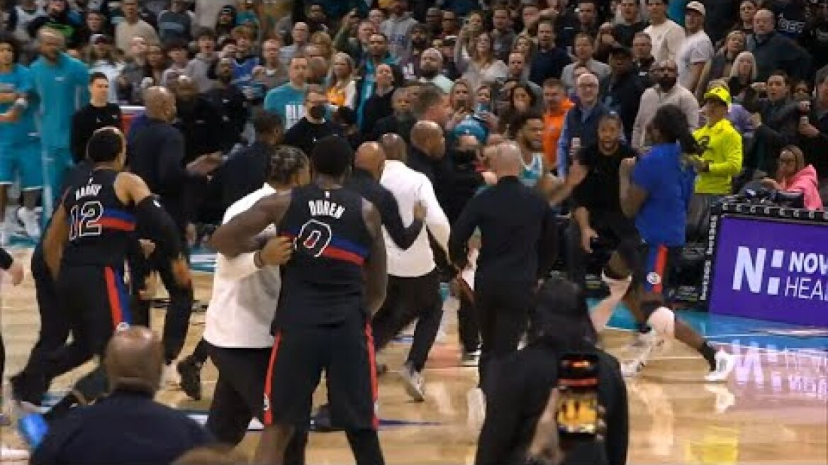 Pistons vs Hornets HUGE FIGHT - Duren vs Moussa and Isaiah Stewart runs at Bridges