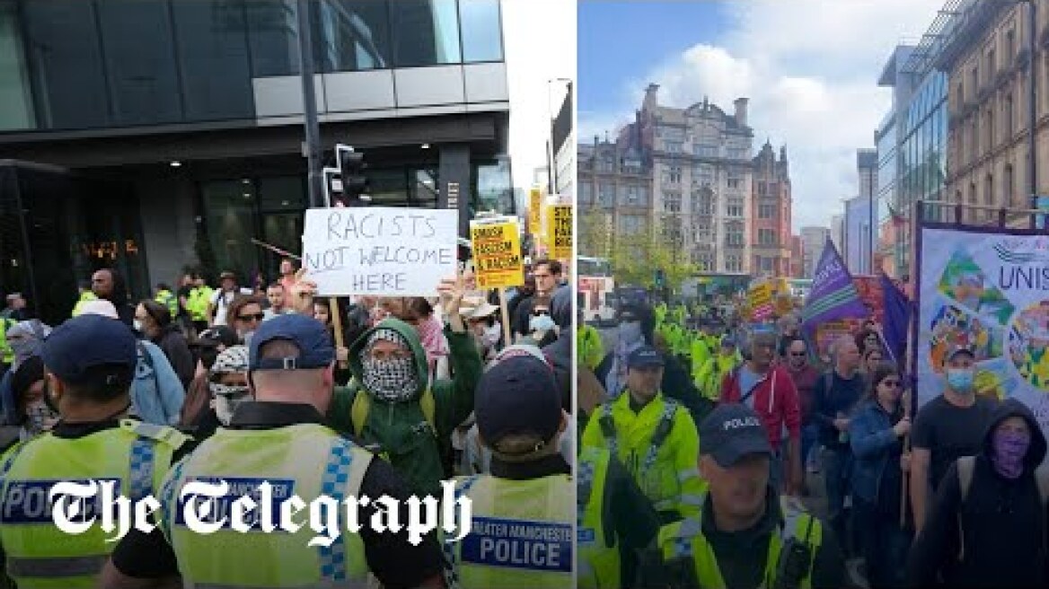 ‘Anti-racism’ counter-protesters march through Manchester