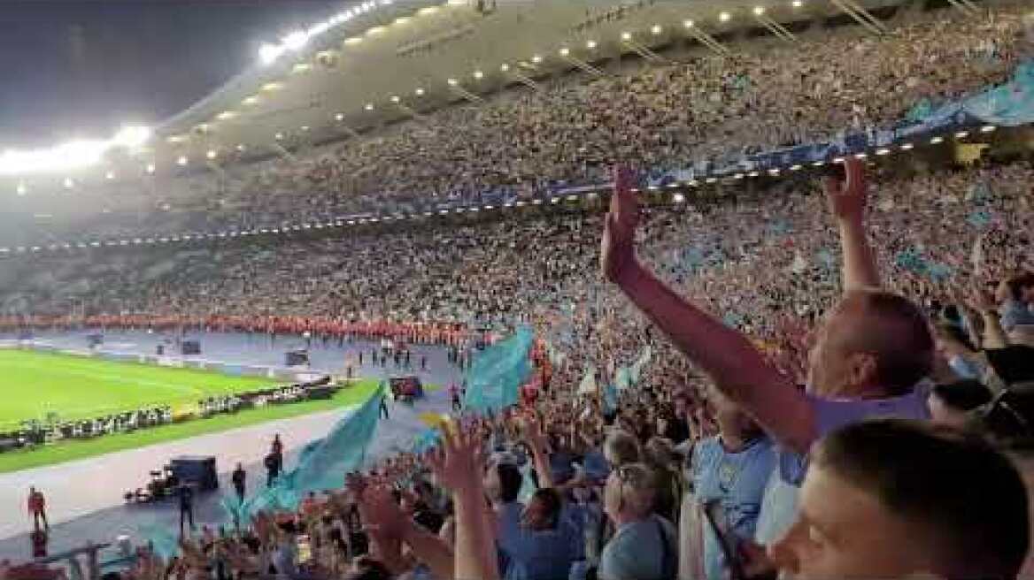 Manchester City fans sing: We are the Champions'' after winning the champions league in 2023