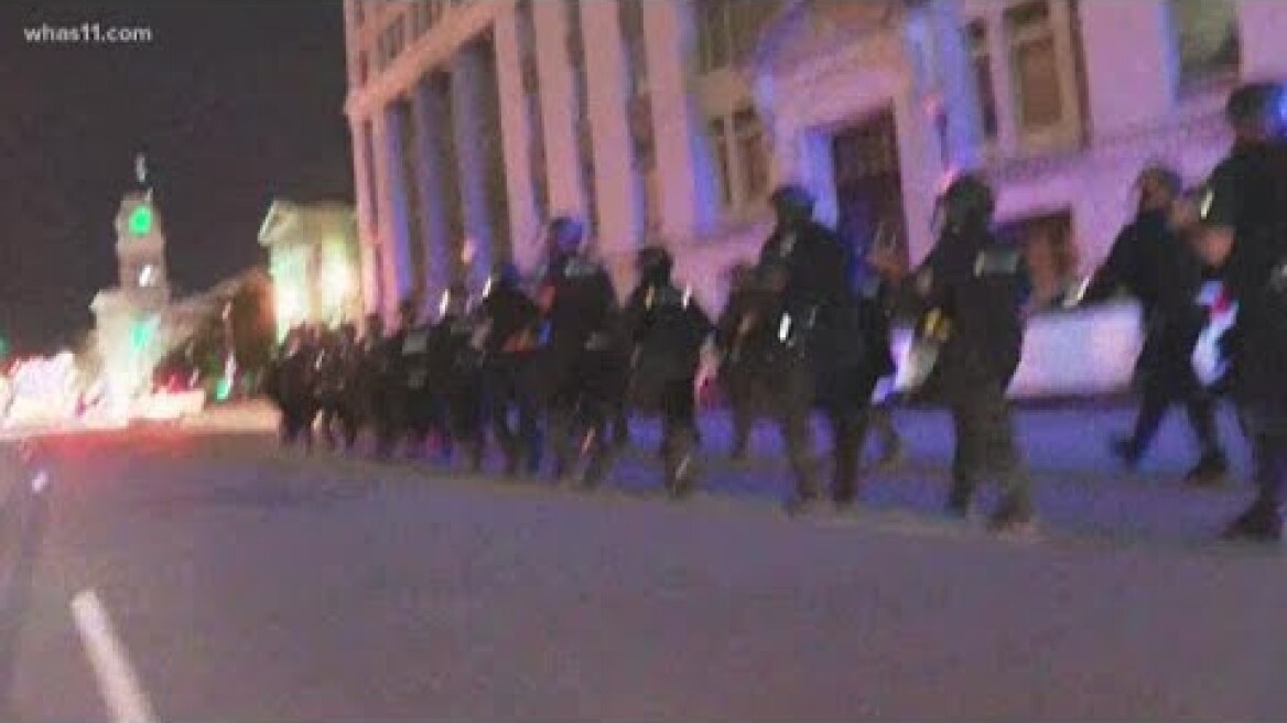 LMPD officers move towards Broenna Taylor protests in downtown Louisville