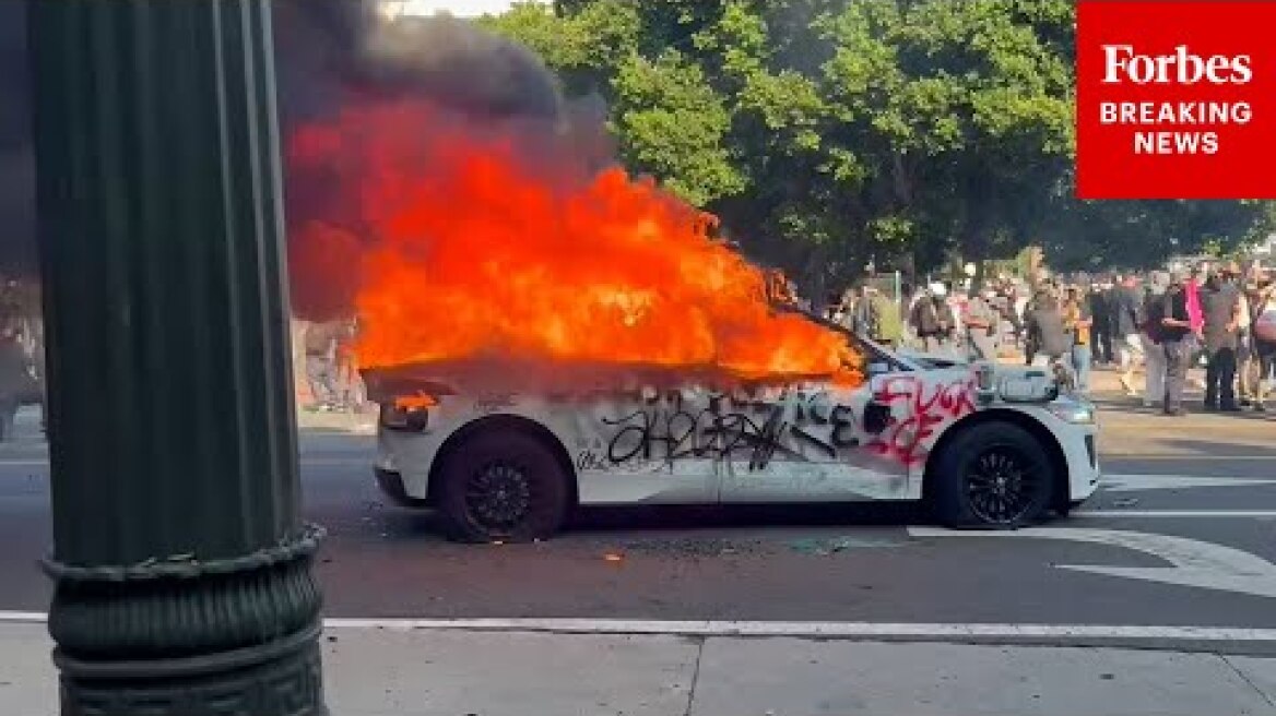 Waymo Vehicles Are Destroyed During Anti-ICE Demonstrations In Los Angeles, California