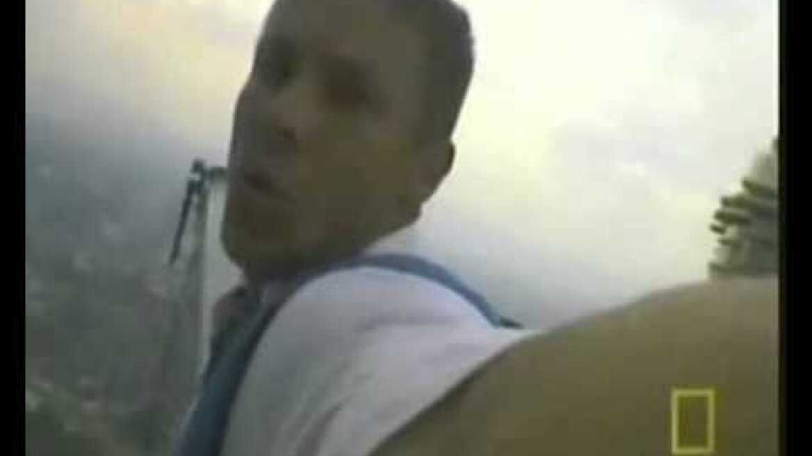 Felix Baumgartner base jump in Petronas Twin Towers in Kuala Lumpur, Malaysia.