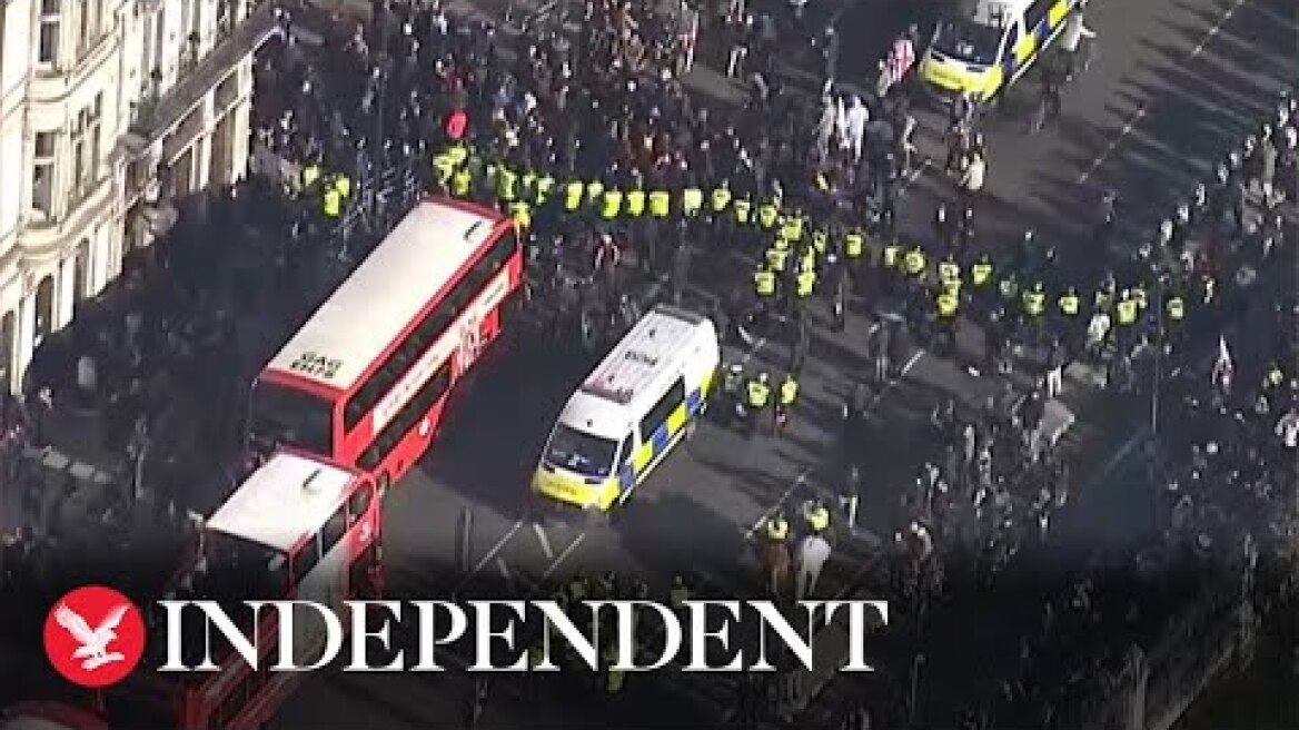 Live: Aerials of huge pro-Palestine march in London on Remembrance Day
