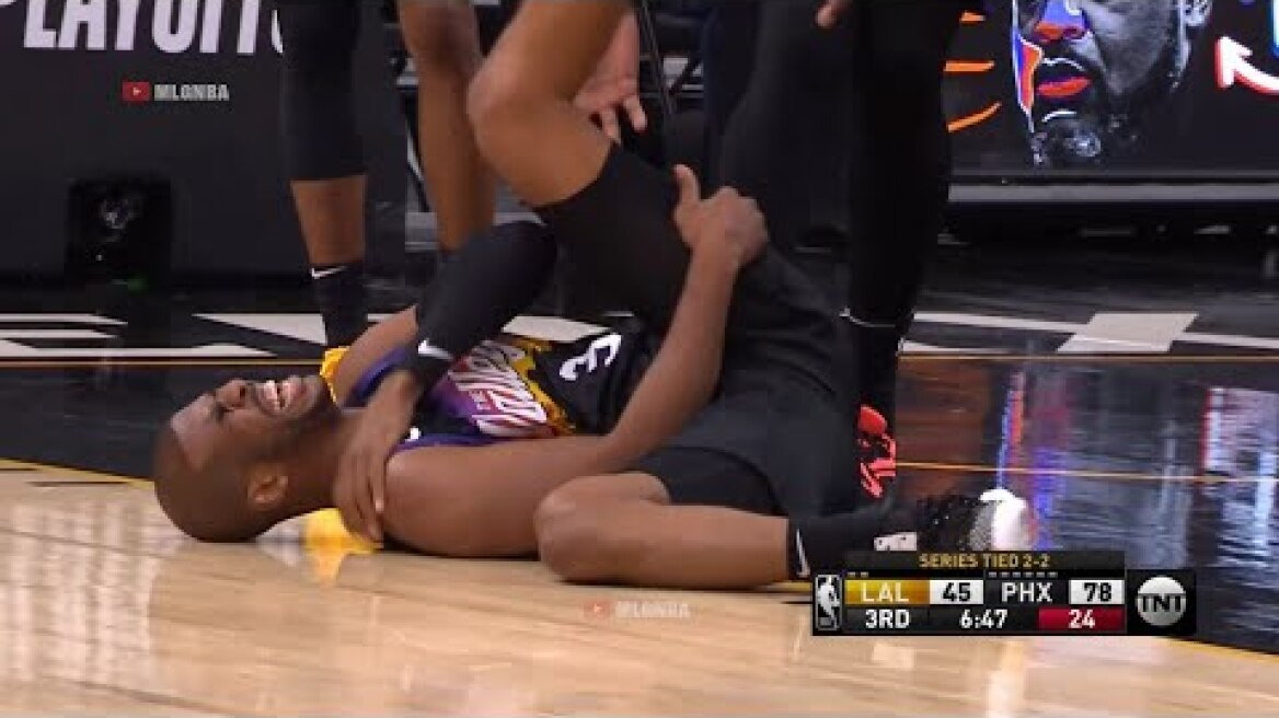 Chris Paul is down in serious pain, hurt his shoulder again 😮 Lakers vs Suns Game 5