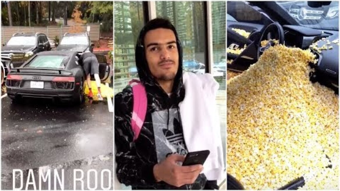 Trae Young gets the "Car Full of Popcorn" rookie prank