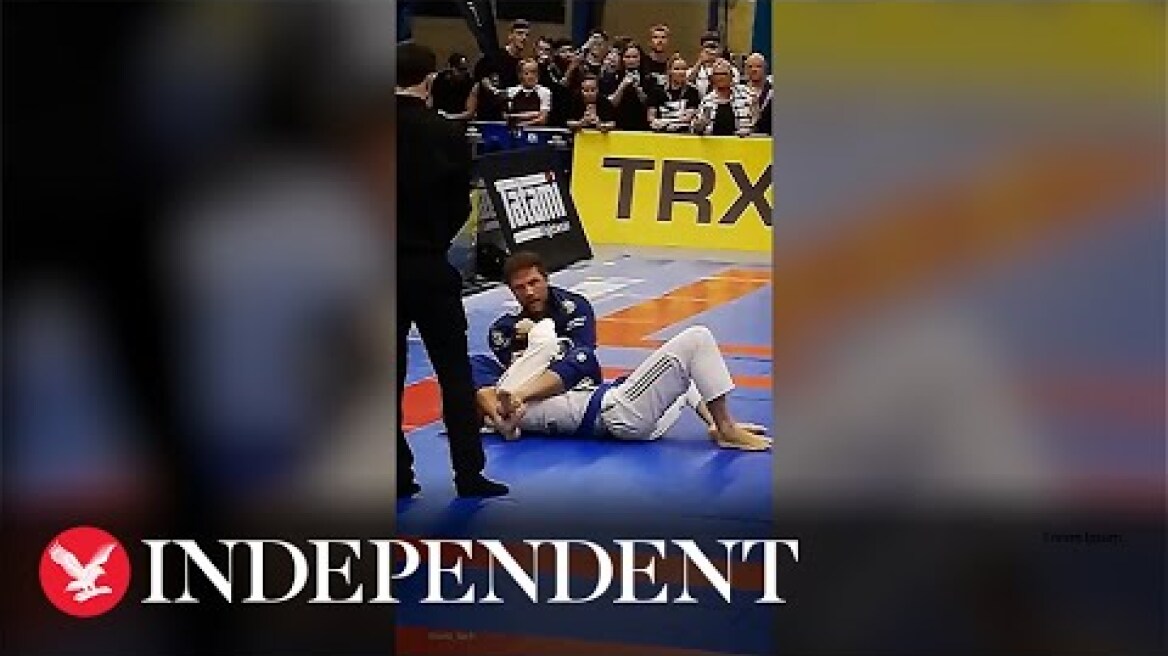 Tom Hardy submits opponent during Brazilian jiu-jitsu competition