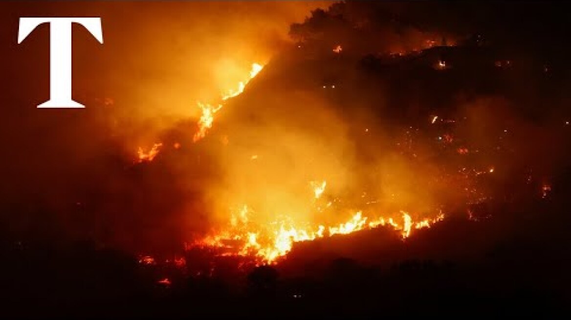 Car passengers film roadside wildfires in Palermo, Italy
