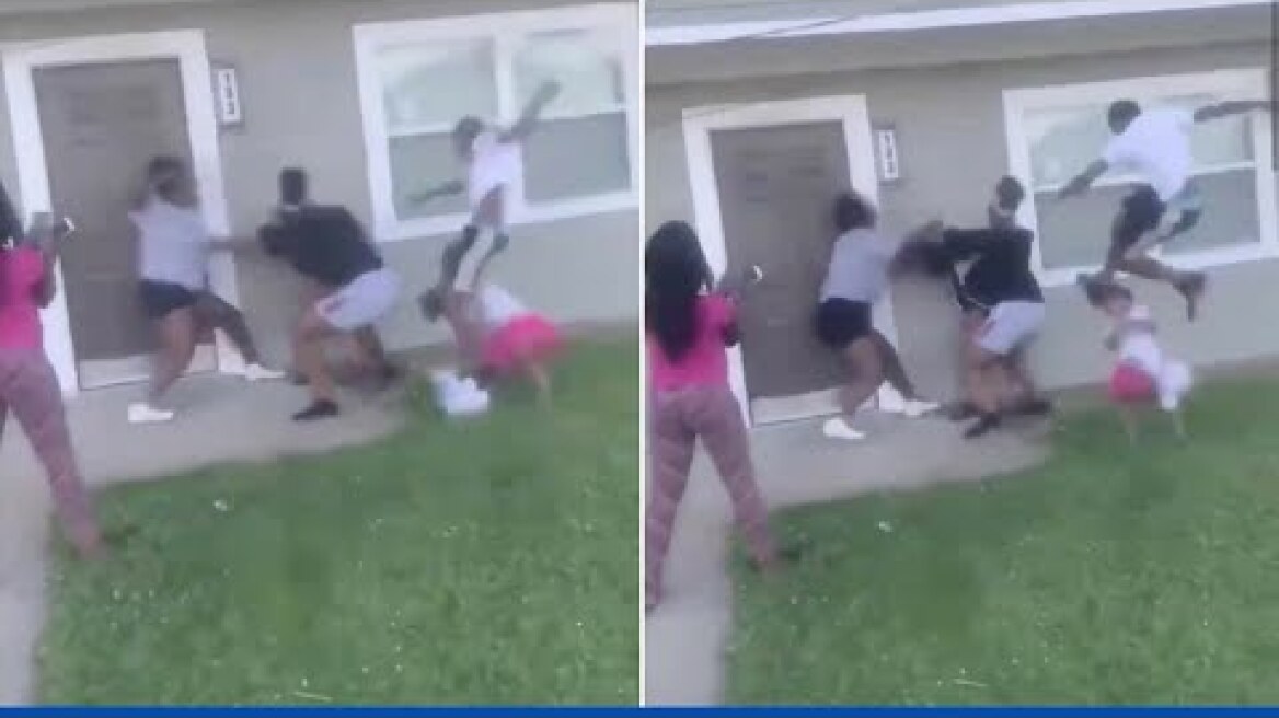 Shocking moment man dropkicks little girl in illinois