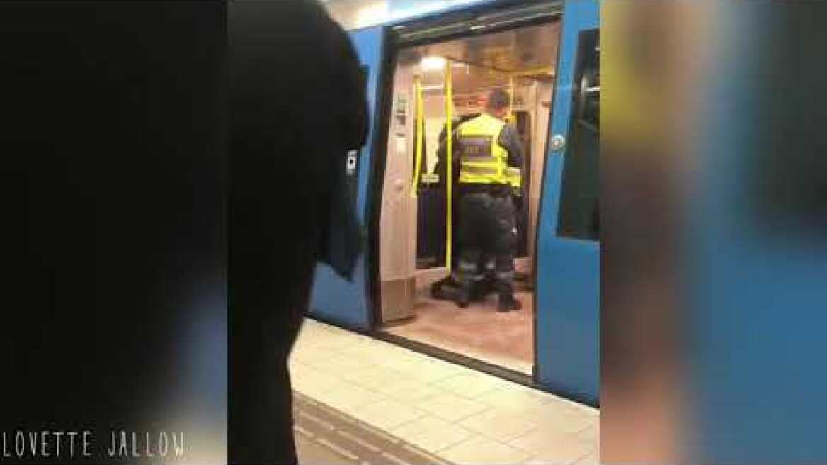 Pregnant woman without ticket dragged off train by guards in Sweden.
