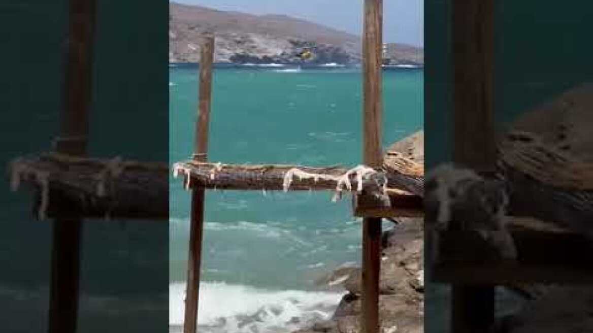 Φωτιά στην Άνδρο: Ρίψεις νερού από εναέρια μέσα