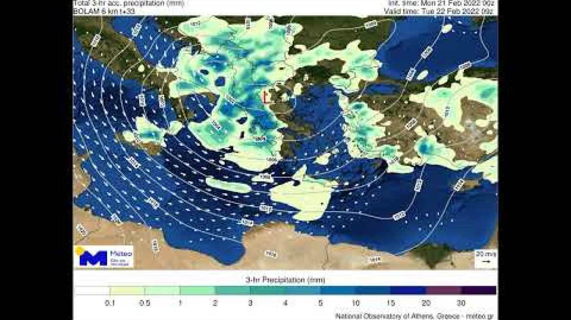 Meteo.gr: Πρόγνωση υετού και ανέμου 22/02 - 24/02/2022