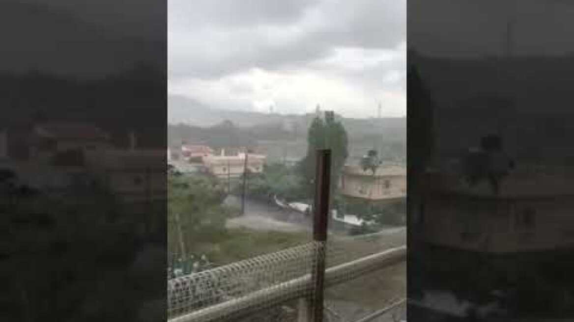 Καταρρακτώδης βροχή στο Ηράκλειο