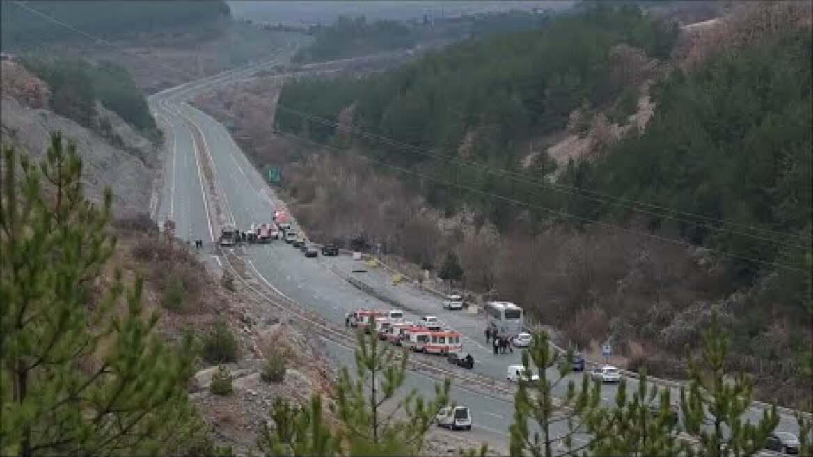 Emergency workers on scene after burning bus crash kills 46 in Bulgaria | AFP