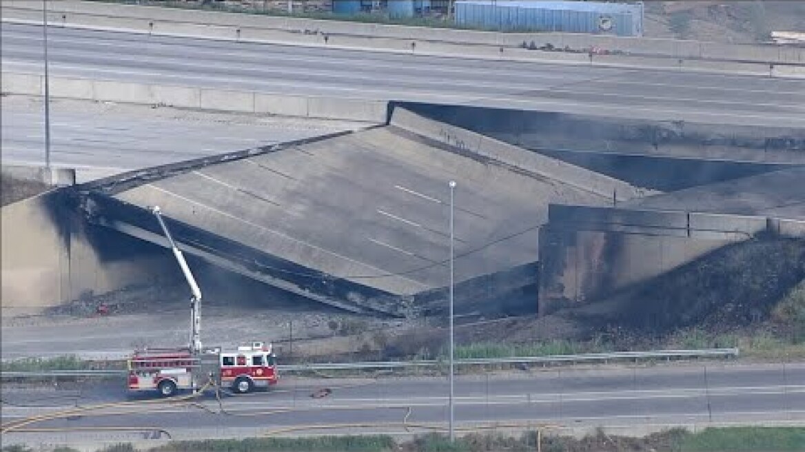 Interstate 95 northbound collapses in Philadelphia after tanker fire burns under overpass