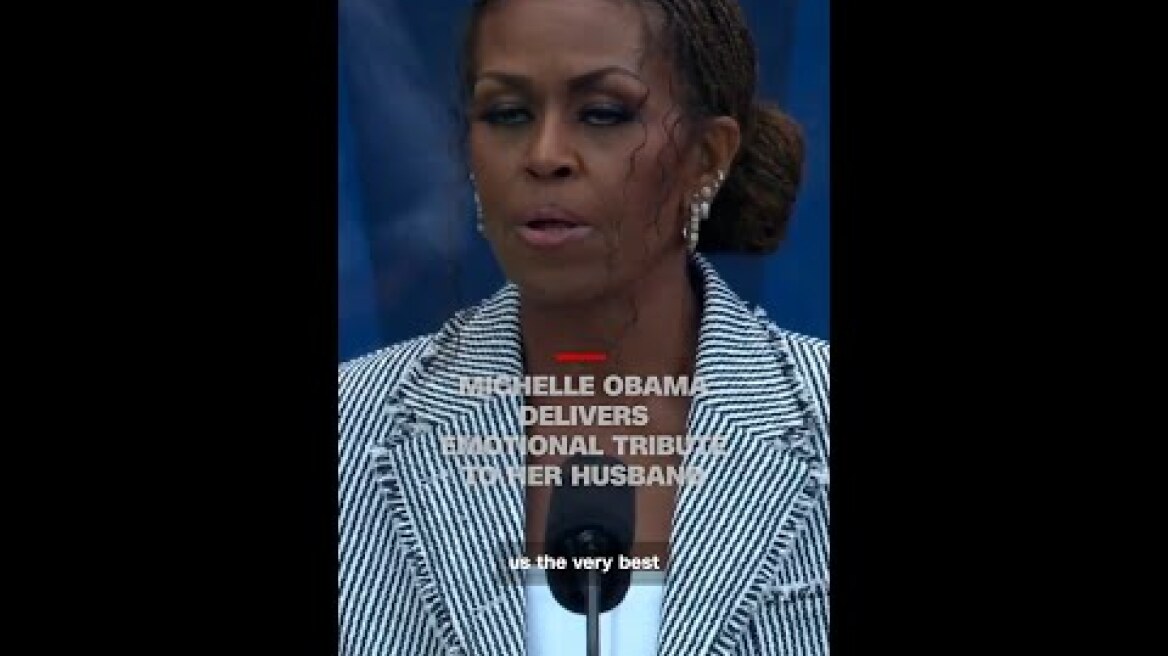 Michelle Obama delivers emotional tribute to her husband