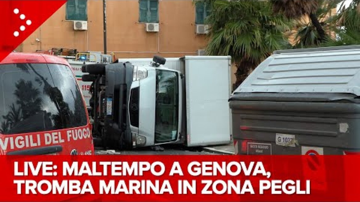 LIVE Maltempo a Genova, tromba marina a Pegli, vento forte ribalta un furgone: diretta video