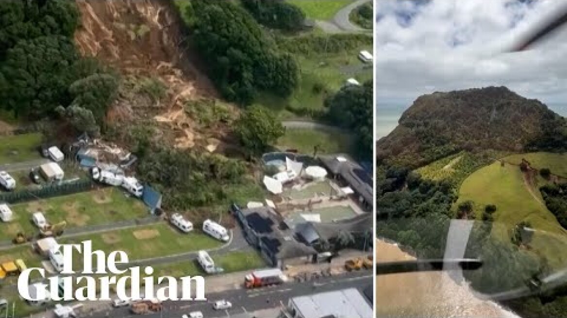Helicopter vision shows aftermath of Mount Maunganui landslide