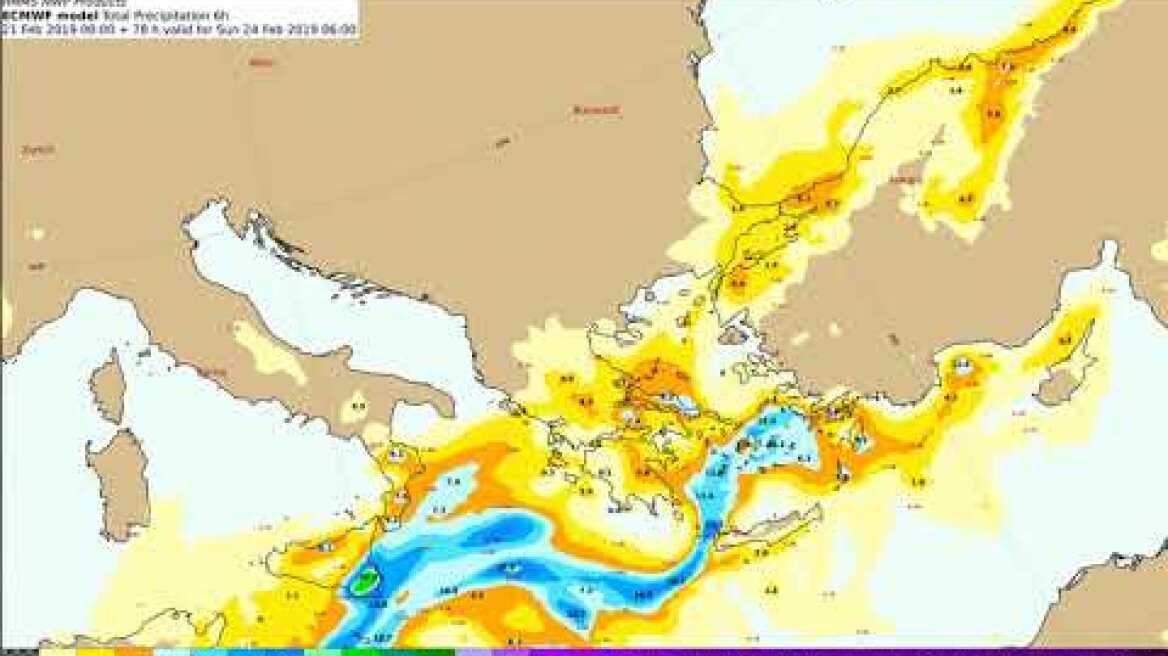 Υετός ανά 6ωρο από Σάββατο 23/02/2019 μέχρι Τρίτη 26/02/2019