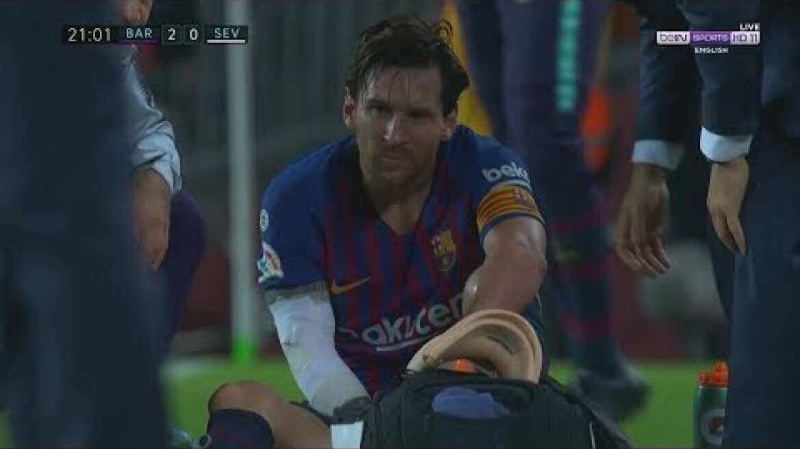 Messi Injury vs Sevilla 2018
