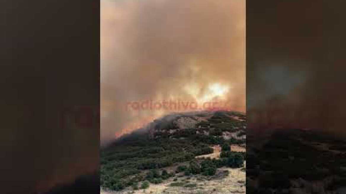 Εναέρια μέσα στη μάχη για την κατάσβεση της μεγάλης πυρκαγιάς στη Θήβα