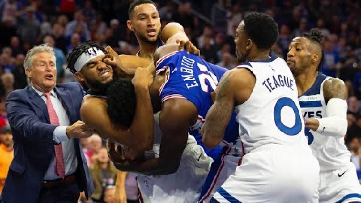 Joel Embiid and Karl-Anthony Towns Threw Punches At Each Other In Philly Brawl