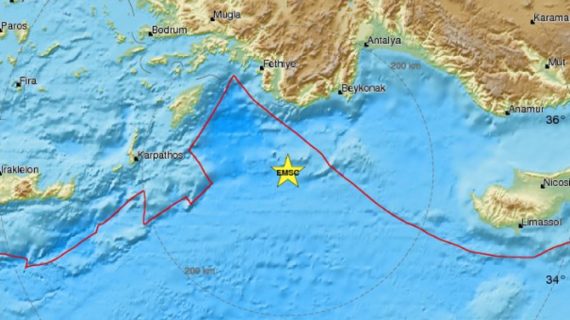 Σεισμός 3,7 Ρίχτερ νότια της Ρόδου 