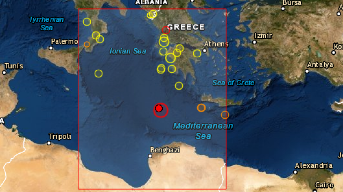 Σεισμός 5,9 Ρίχτερ στη Μεσόγειο, νότια της Πύλου