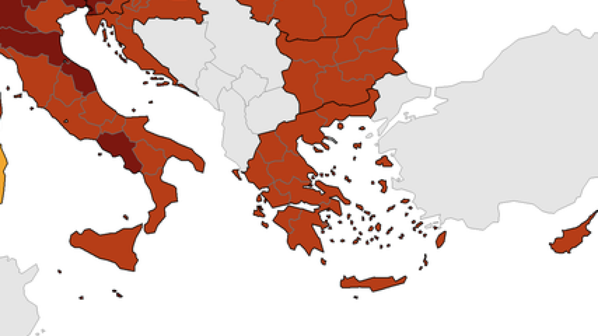 Κορωνοϊός - ECDC: «Κοκκίνισε», πλέον, όλη η Ελλάδα - Ανέβηκε ο δείκτης θετικότητας