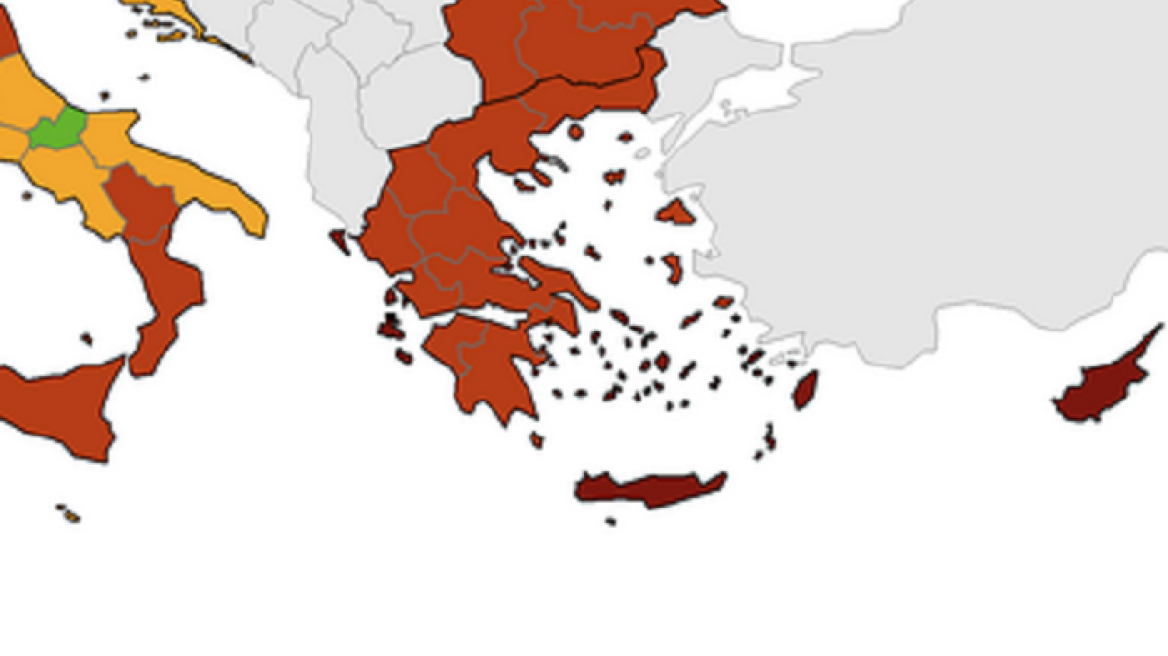 Κορωνοϊός - Χάρτης ECDC: «Πορτοκαλί» και «βαθύ κόκκινο» σε όλη την Ελλάδα